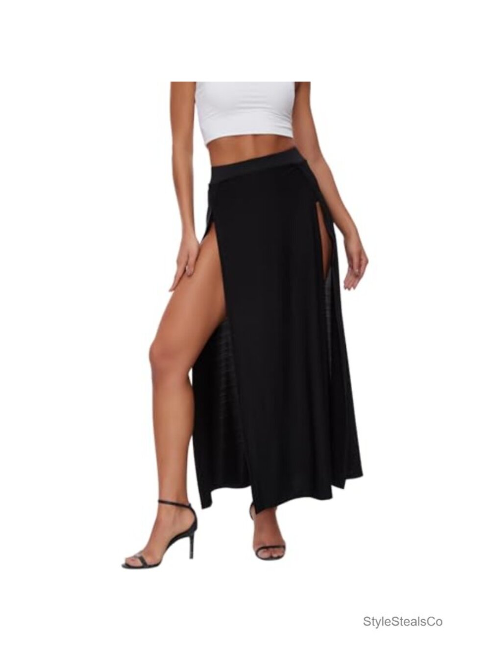 Women's High Waist Wrap Maxi Skirt with Side Slit, Flowy A-Line Long Skirt